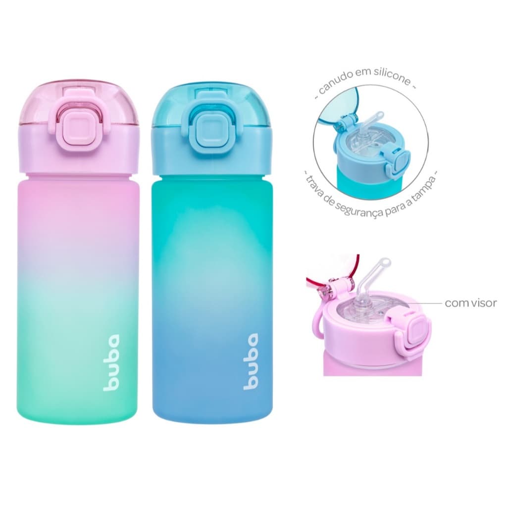 Garrafinha Degradê Buba 450ml Infantil - canudo silicone soft