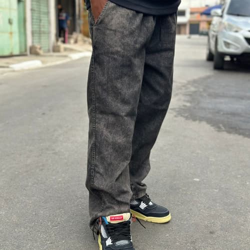 Calça Balão Jeans Estonada Larga Estilo Urbano Oversized Masculina