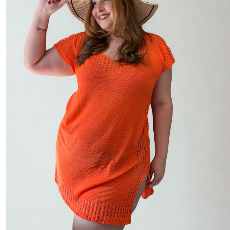 Saída de Praia Longa Tamanho Grande Feminina Elegante Moda Praia Leve e Sofisticada Verão PlusSize
