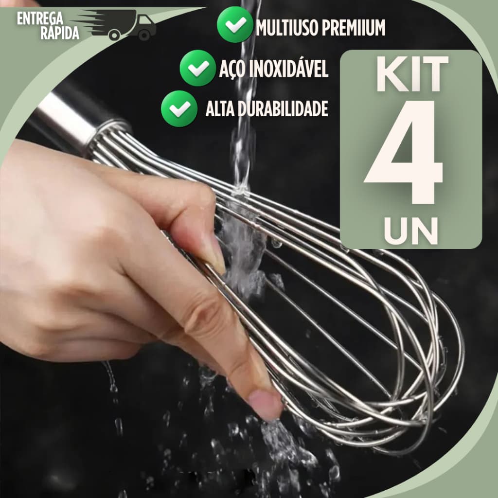 Kit 2 ou 4 Fouet Batedor Manual Inox Profissional Multiuso Cozinha Alta Durabilidade