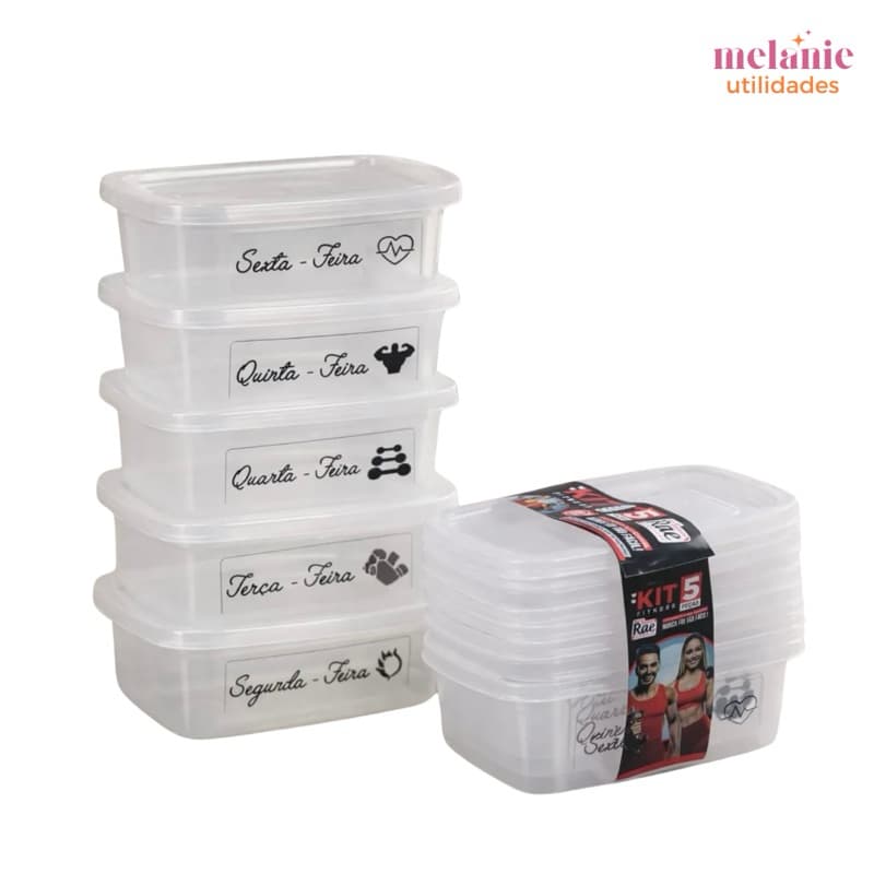 KIT MARMITAS FITNESS POTES 500ML COM OS DIAS DA SEMANA KIT COMPLETO FREEZER MICROONDAS COMIDA CONGELADA