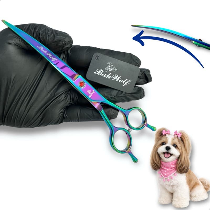 Tesoura Pet curva banho e tosa profissional 7 pol Bahwolf Cachorro gatos Grandes médios barbearia