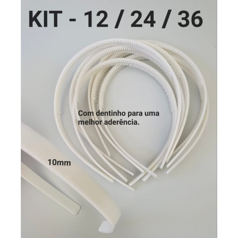 kit 12 24 36 Tiara Arco plástico com dentinho Branco 10mm