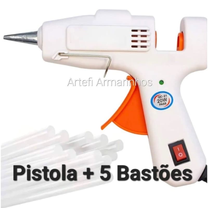 Pistola de Cola Quente Profissional 20W Bivolt com 5 Tubos de Cola 7mm