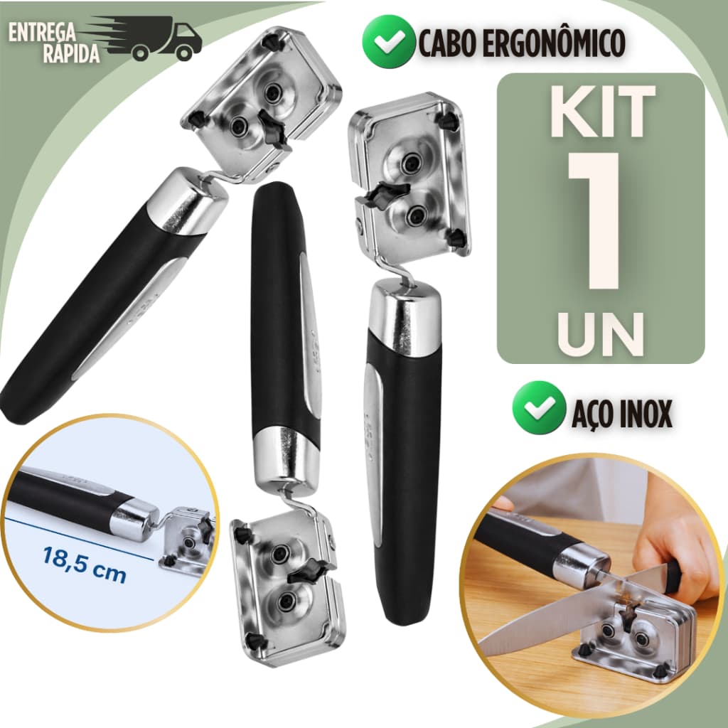 Afiador Amolador de Facas Manual Inox Profissional Cabo Ergonômico Antiderrapante
