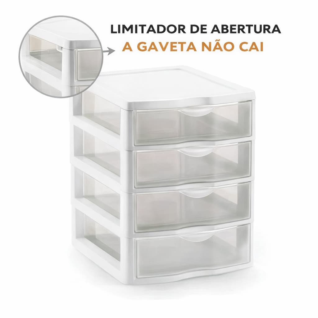 Organizador Gaveteiro Grande em Plástico para Cozinha com 4 Gavetas