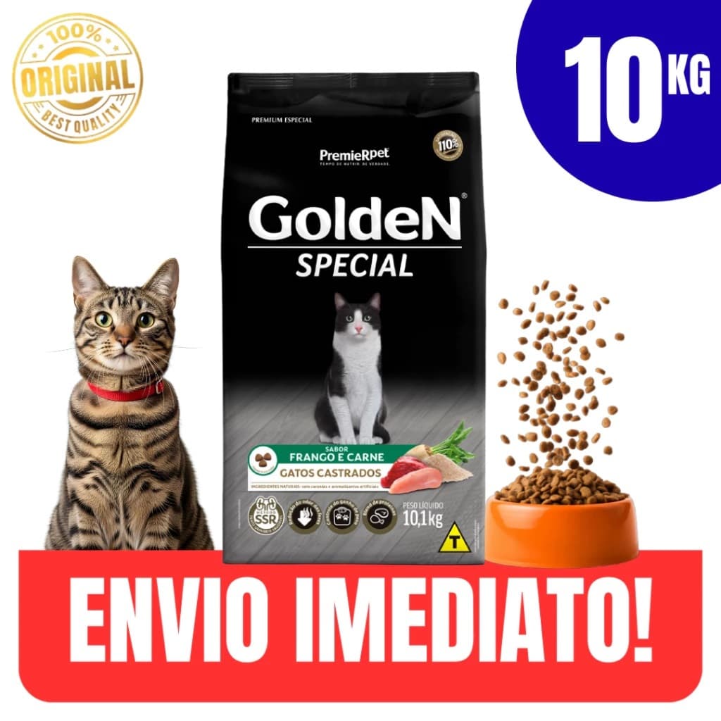 Ração Gatos Castrados Carne Golden Special Sem Corante Embalagem 1 kg - Envio Imediato