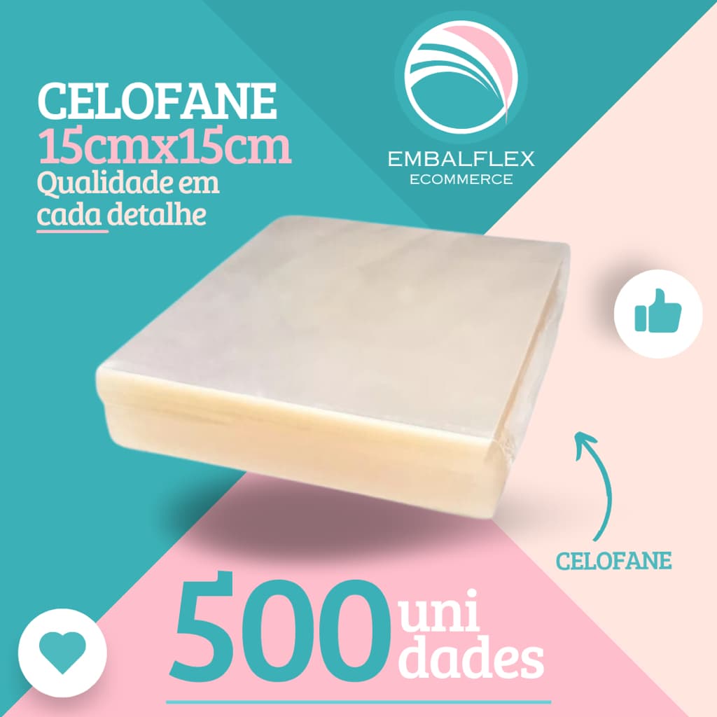 Celofane Bopp 15x15 Transparente kit c/ 500 unid. Doces e Brownies