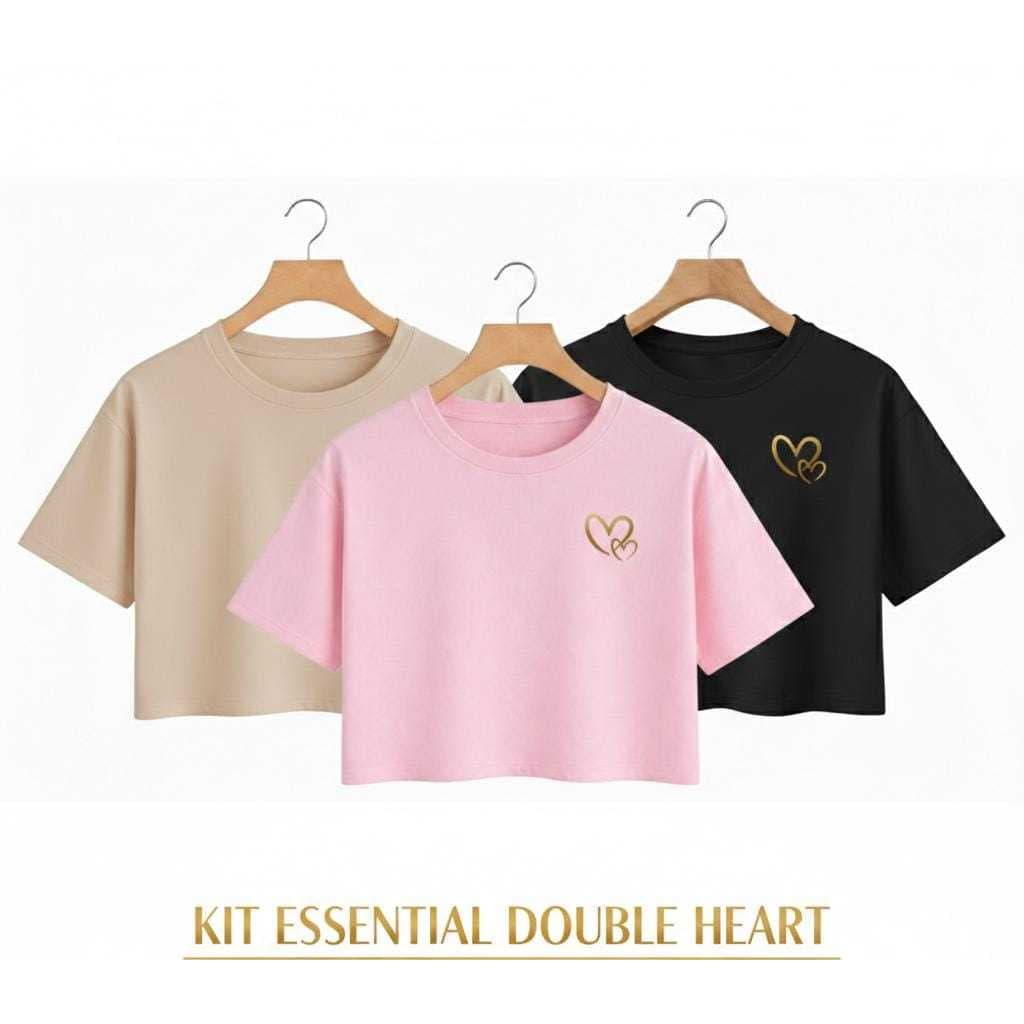 kit 3 Cropped Camiseta Oversized Feminino Blusa Algodão Casual Conforto