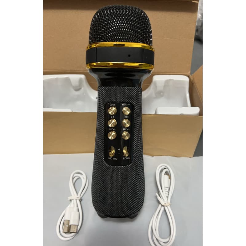 Microfone Karaoke Bluetooth Sem Fio Coibeu WK-898 Caixa De Som Rádio FM Selfie USB