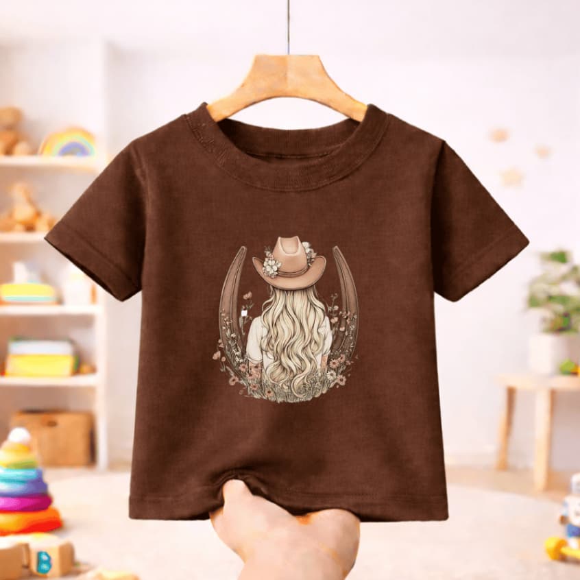 Camiseta Infantil Juvenil Feminina Boiadeira -  Camisa para menina Estampa Ferradura Cavalo -  Tshirt Feminina Fofa
