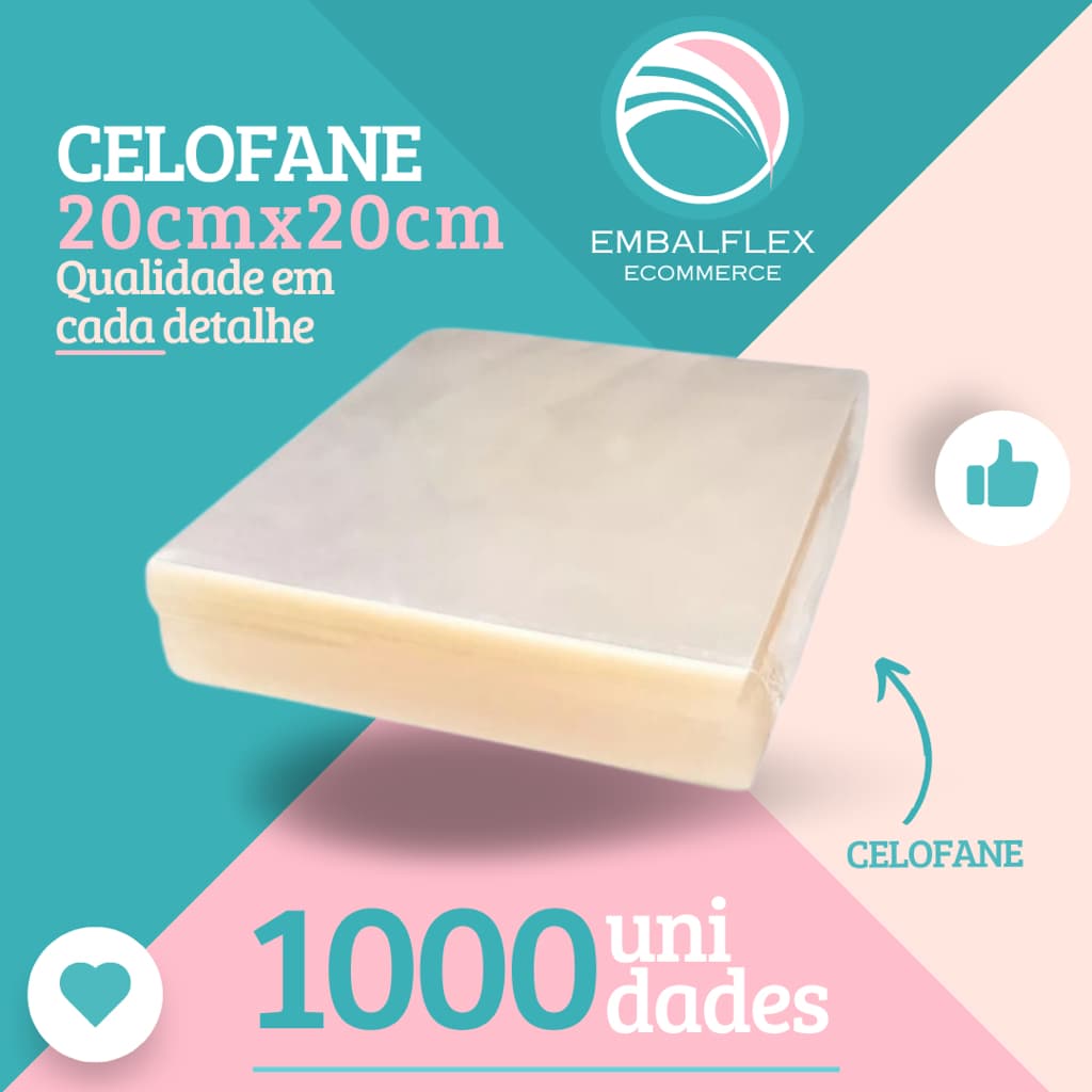 Celofane 20x20 Bopp Transparente kit c/ 1000 Unid. Doces e Brownies