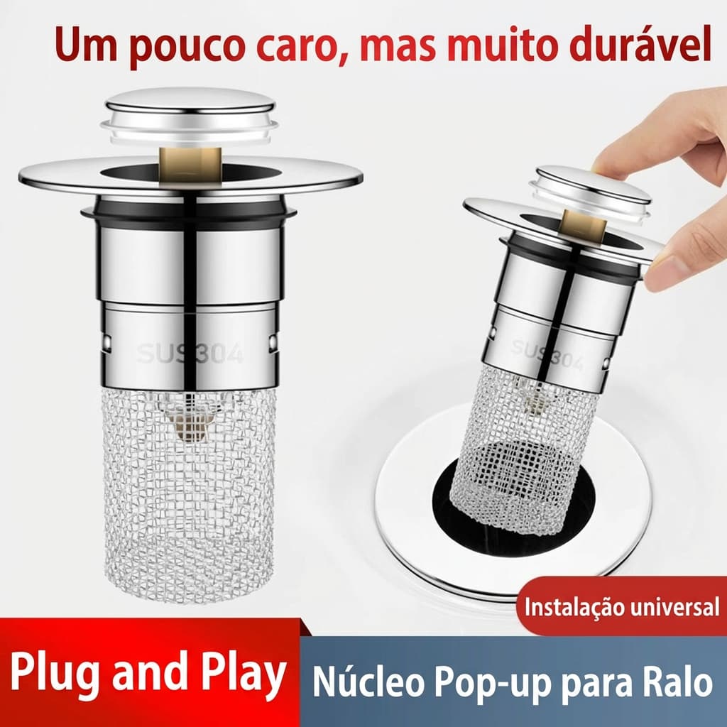 Tampa de Ralo com Filtro e Vedante Universal - Para Pia de Banheiro, Retém Cabelo, Anti-odores, Fácil Instalação