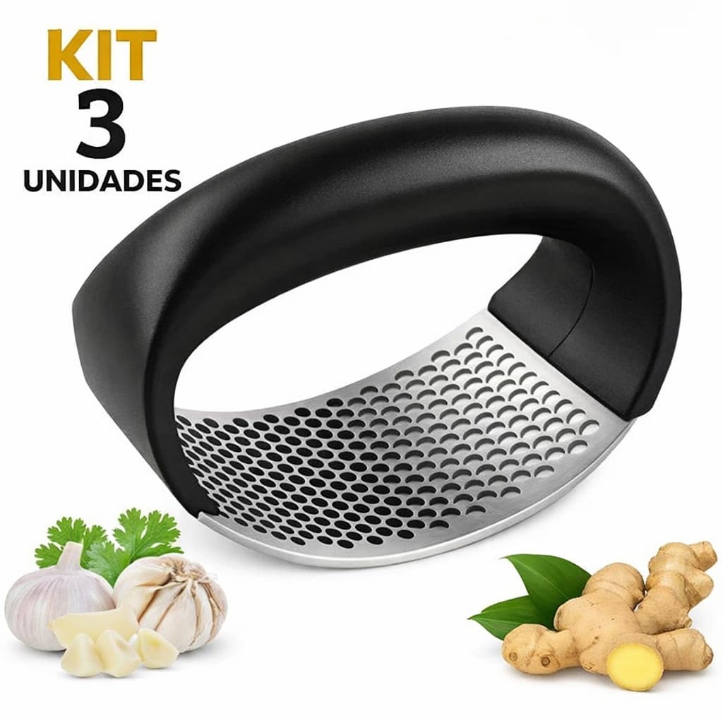 Prensa Manual De Alho De 3 Unidades Em Aço Inoxidável , Design De E Fácil Limpeza Para Cozinha