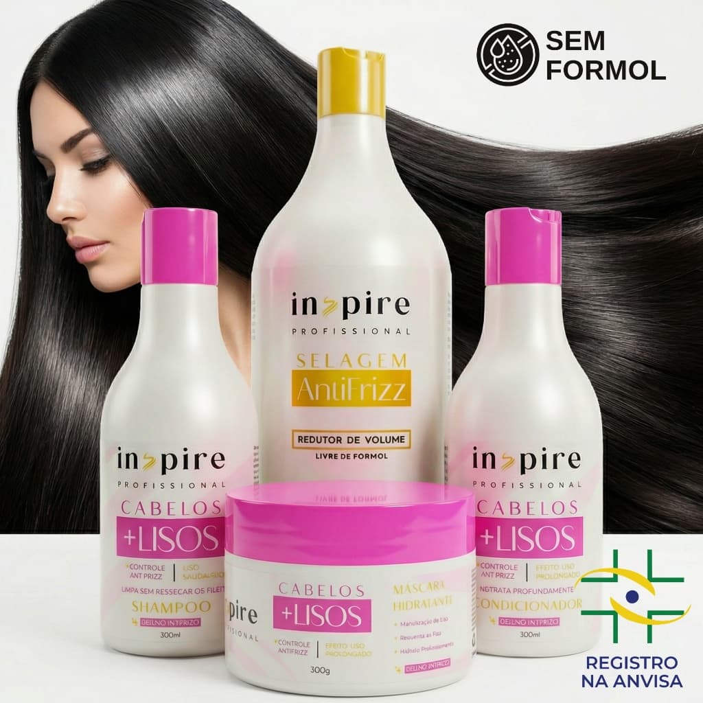 Kit Liso Progressiva Sem Formol 1 Litro + Shampoo Condicionador e Máscara Hidratante Profissional