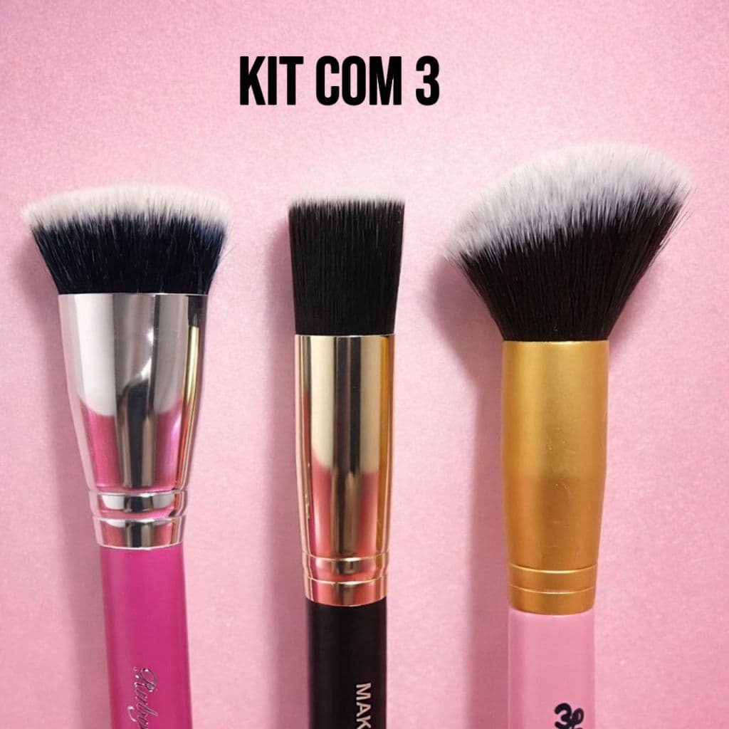 Kit de Pincéis com 3 Essenciais Acabamento Profissional Base, Contorno e Finalização