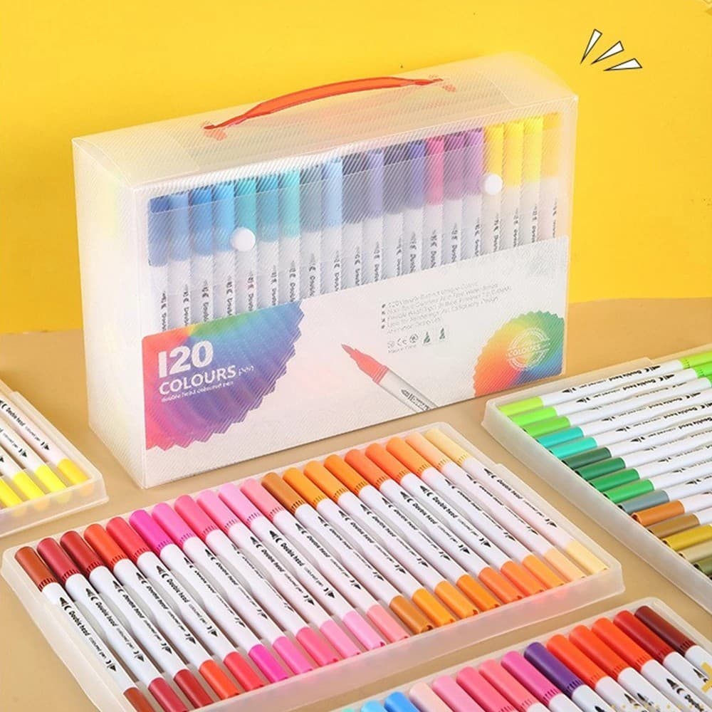 Kit 12/24/36/48 /60/80/100/120 Cores Caneta 2 em 1 Brush Lettering e Ponta Fina Dual Pen Canetinha Colorir Desenho