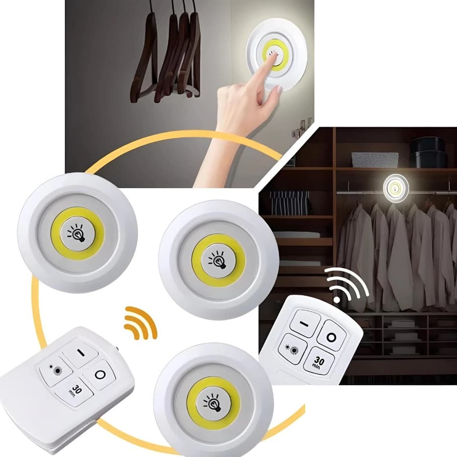 Kit de 3 Lâmpadas Spotlight LED Sem Fio para Armários Iluminação Inteligente com Controle Remoto Cor Branco Frio