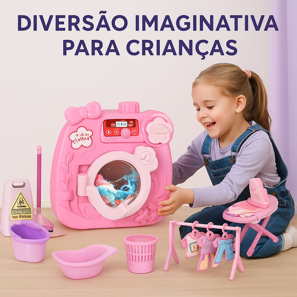 Rosa - Brinquedo Infantil Máquina de Lavar com Acessórios 30pcs