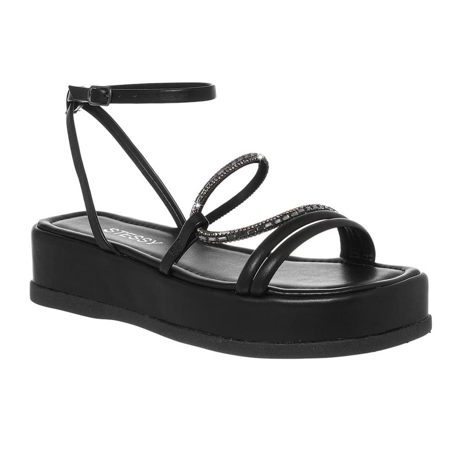 Sandália Feminina Papete Flatform Plataforma Brilho Strass Confortável Original Moda Leve Promoção