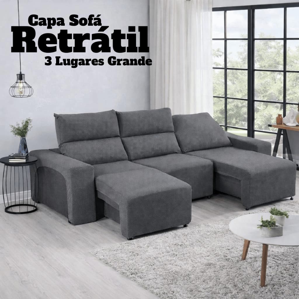 Capa Sofá Retrátil 3 Lugares Grande Elástica Lavável Proteção Ajustável Moderna