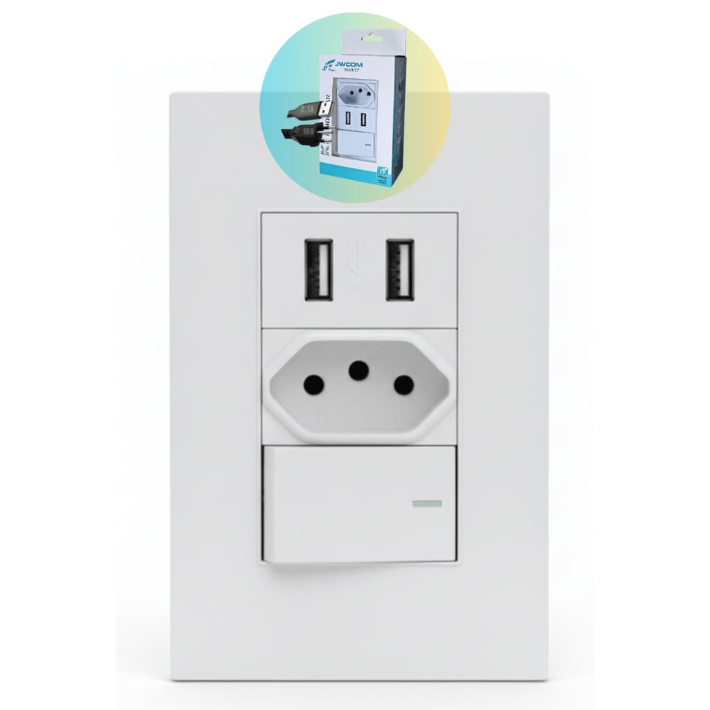 Tomada Usb Interruptor 1 Tecla three way 10a Carregador Universal Tomada Parede Luxo