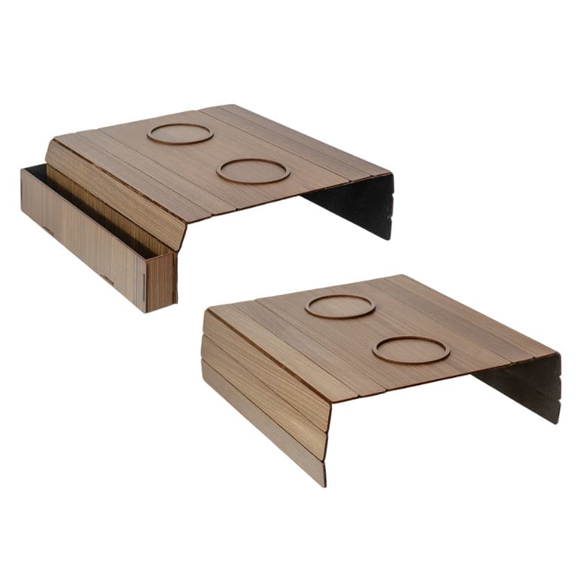 Esteira Braço de Sofá Porta Copo Controle MDF Madeira Capuccino Nogueira Caramelo Tabaco