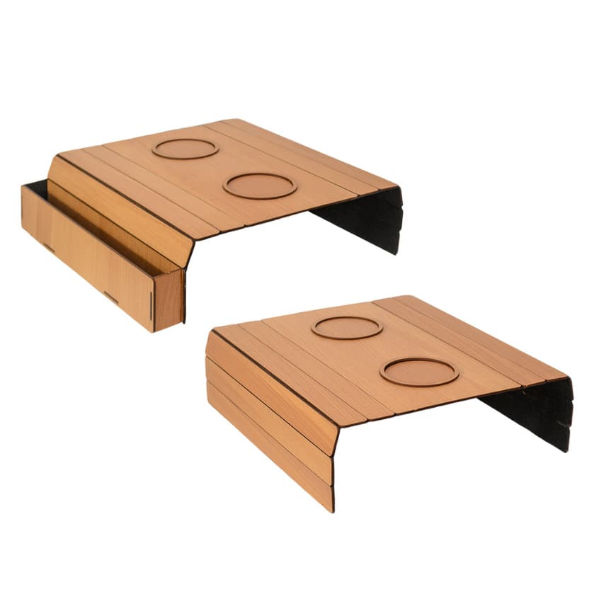 Jogo 2 Esteiras Braço Sofá Porta Copos Controle MDF Madeira Capuccino Nogueira Caramelo Tabaco