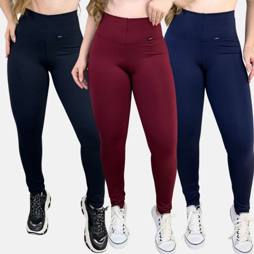 Kit 3 Calça Legging Feminina De Academia Yoga Suplex Cos Alta Zero Transparência Modela O Corpo