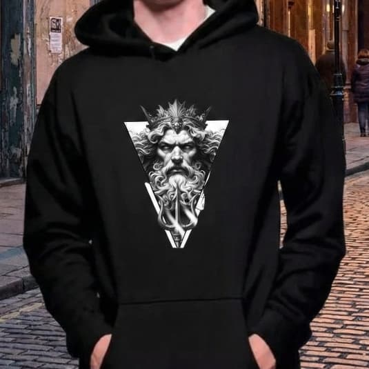 Moletom Poseidon Deus Grego Blusa de Frio Com Capuz Canguru