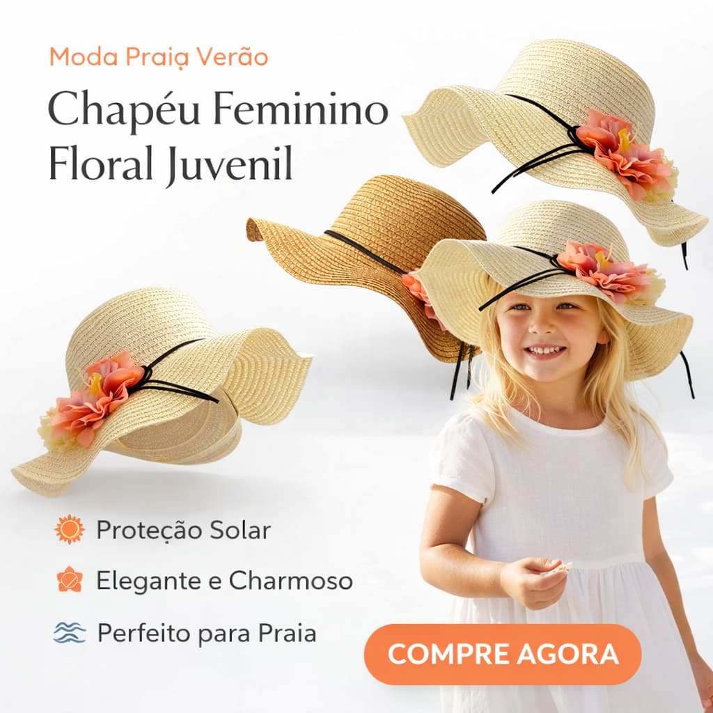 Chapéu Feminino Juvenil Praia Verão Floral e Elástico Charmoso para Viagens e Passeios