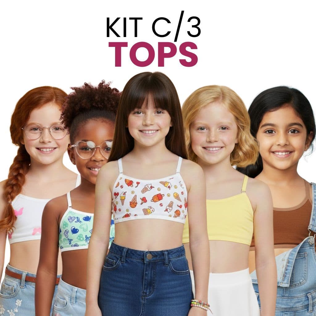 Kit 3 Sutiã Nadador Juvenil Algodão Menina Moça Escola Conforto Dia a Dia Estampado Cotton