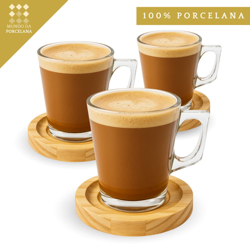Kit 6 Xicaras De Café Com Pires Jogo Caneca Chicara E Pires Chá Vidro 130ml