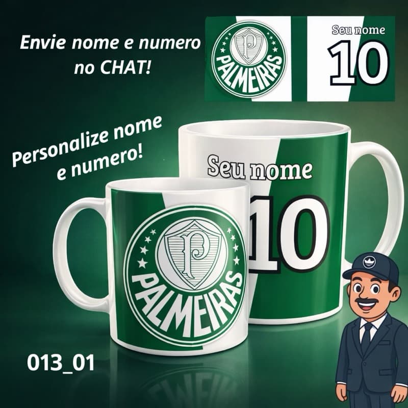Caneca de Porcelana Personalizada Palmeiras; - Xicara