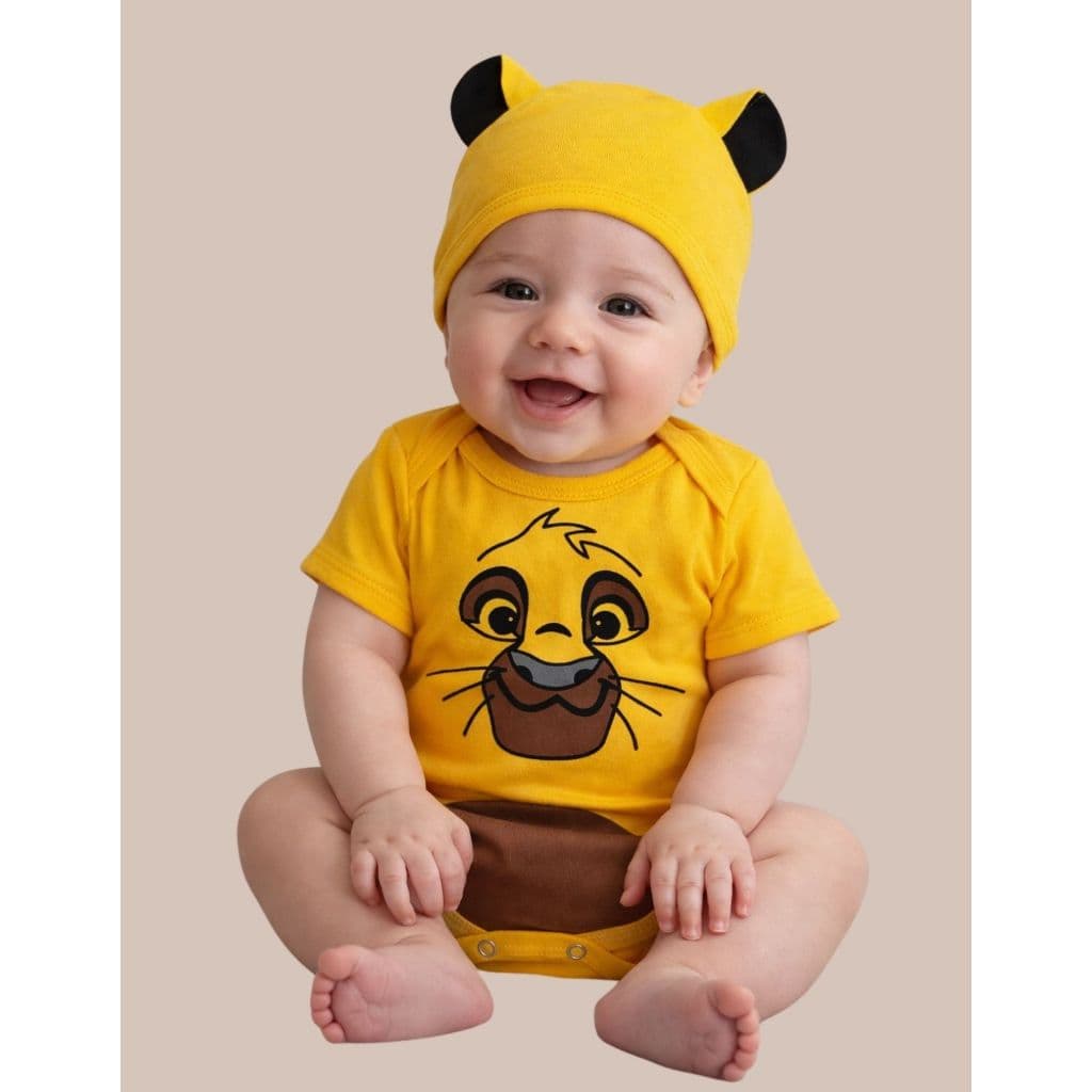 Body Bebê Simba Leão Touca Orelhinha Fantasia Rei Leão Infantil Algodão Confortável