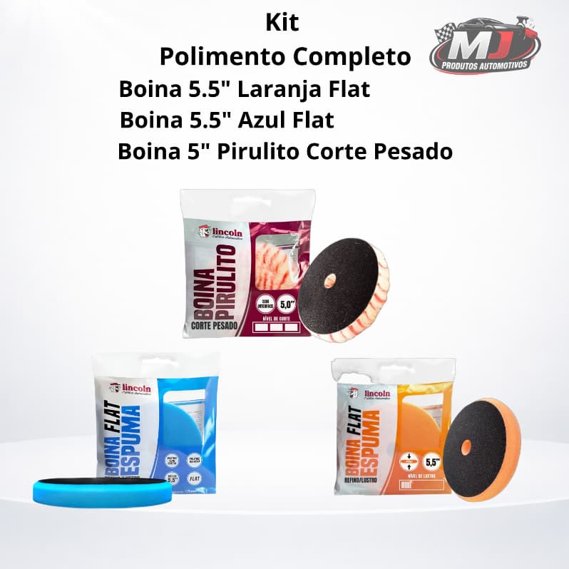 Kit Polimento Profissional Lincoln – 3 Boinas para Polimento (Pirulito + Laranja + Azul)