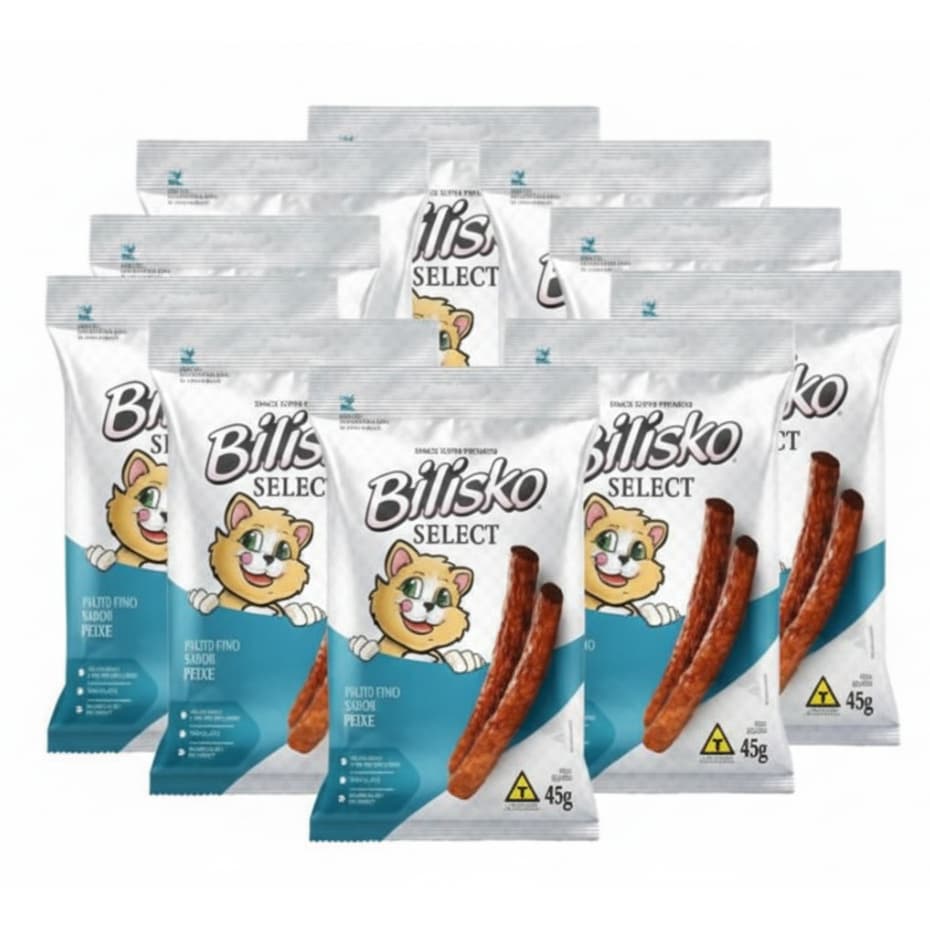 Petisco p/ Gatos Bilisko Palito Fino 45g Snack Sabor Peixe - O Favorito dos Gatos!