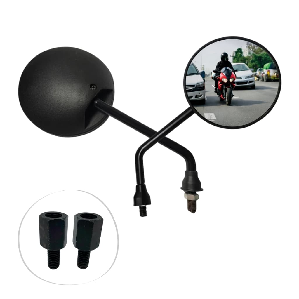 Par Espelho Retrovisor Redondo + Adaptador Scooter Eletrica Moto Eletrica Todas Rosca M8