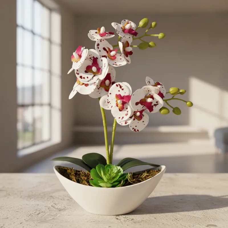 Planta Artificial Arranjo Orquidea Suculenta Luxo