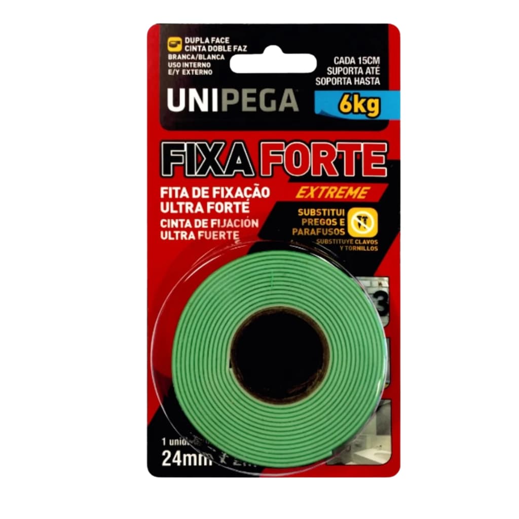 Fita Dupla Face Unipega 24mmX2m Resistente p/ Superfícies