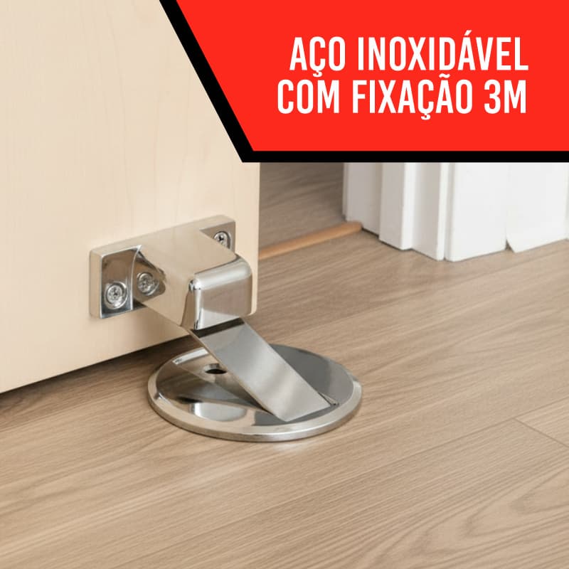 Prendedor Trava de Porta atração Magnética forte Slim Inox Cromado Adesivo fixador