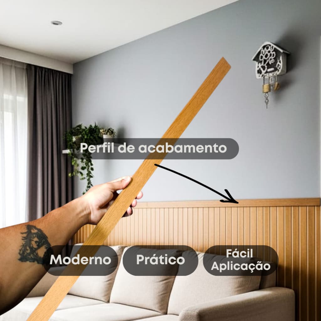 Perfil de Acabamento Painel Ripado Madeira MDF 90cm x 3cm