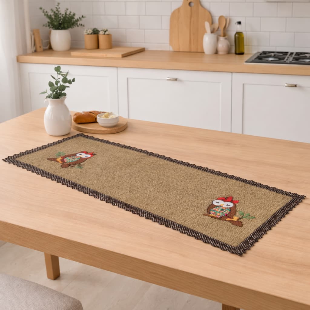 Caminho de Mesa Bordado 1,00x0,38 – Gorgurinho com Babado Decorativo