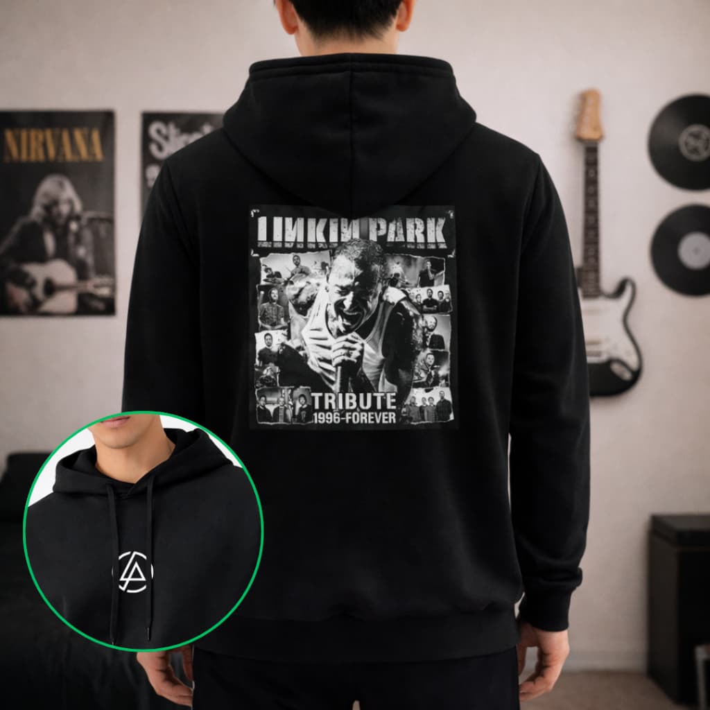 Moletom Algodão Canguru Unissex Estampado Banda Rock Linkin Park Tributo Chester Forever