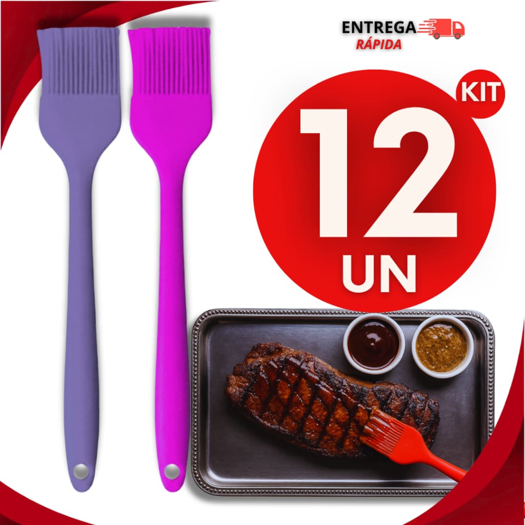 Kit 12 Pincel De Silicone Culinário Para Cozinha Resistente ao Calor Ideal Para Untar Grelhar Marinar Flexível