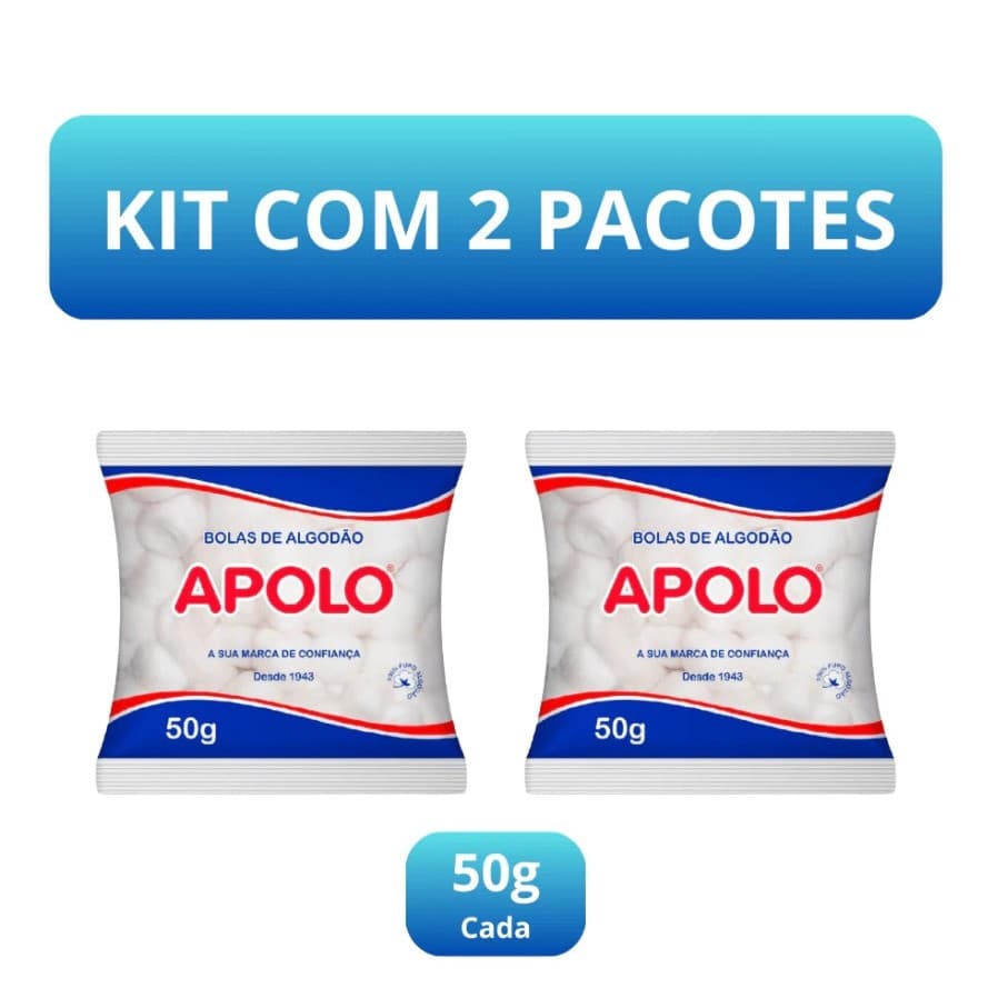 Kit com 2 unidades de Algodão Apolo em Bolas – 50g cada