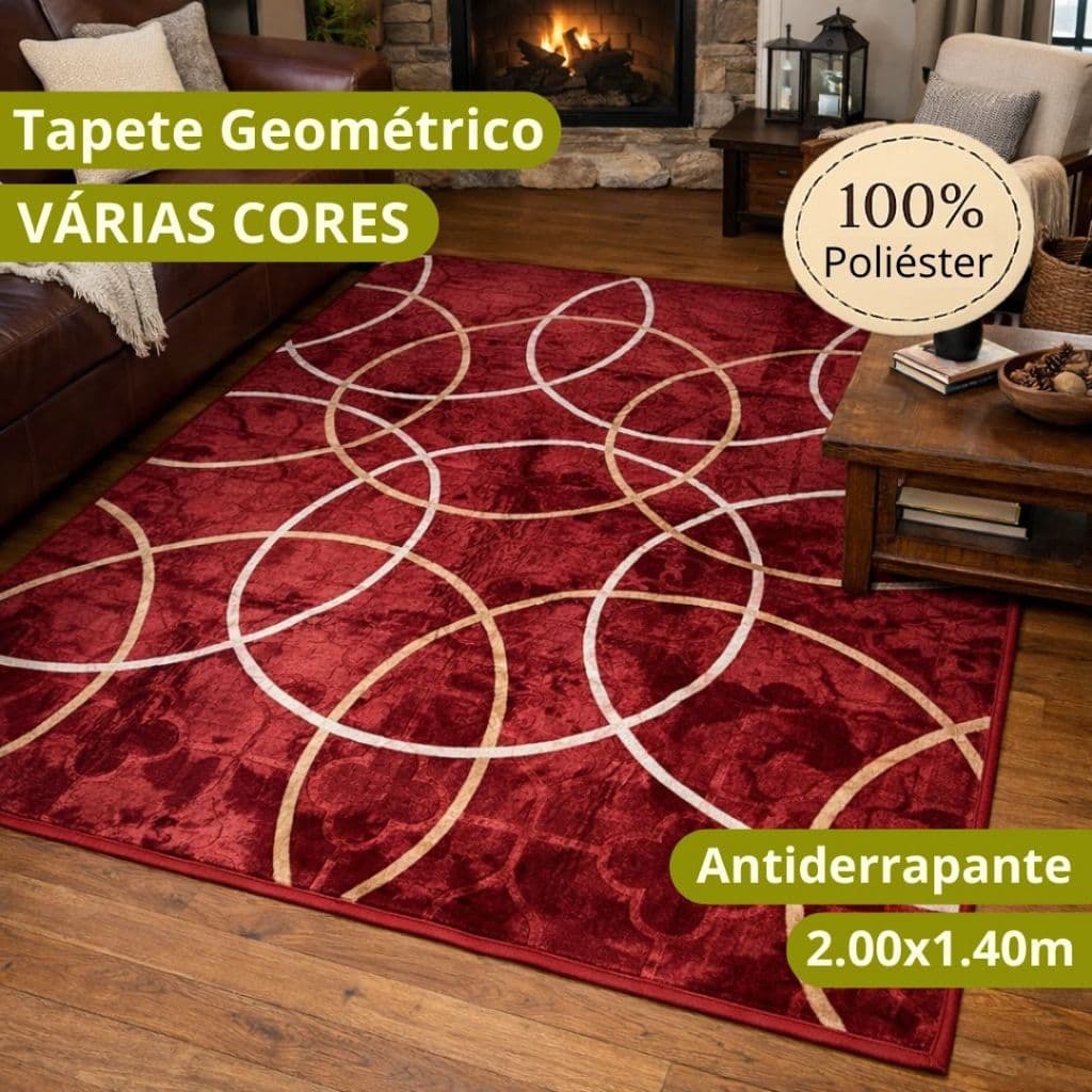 Tapete Para Sala E Quarto Geométrico 2,00×1,40m Flannel Antiderrapante Estampado