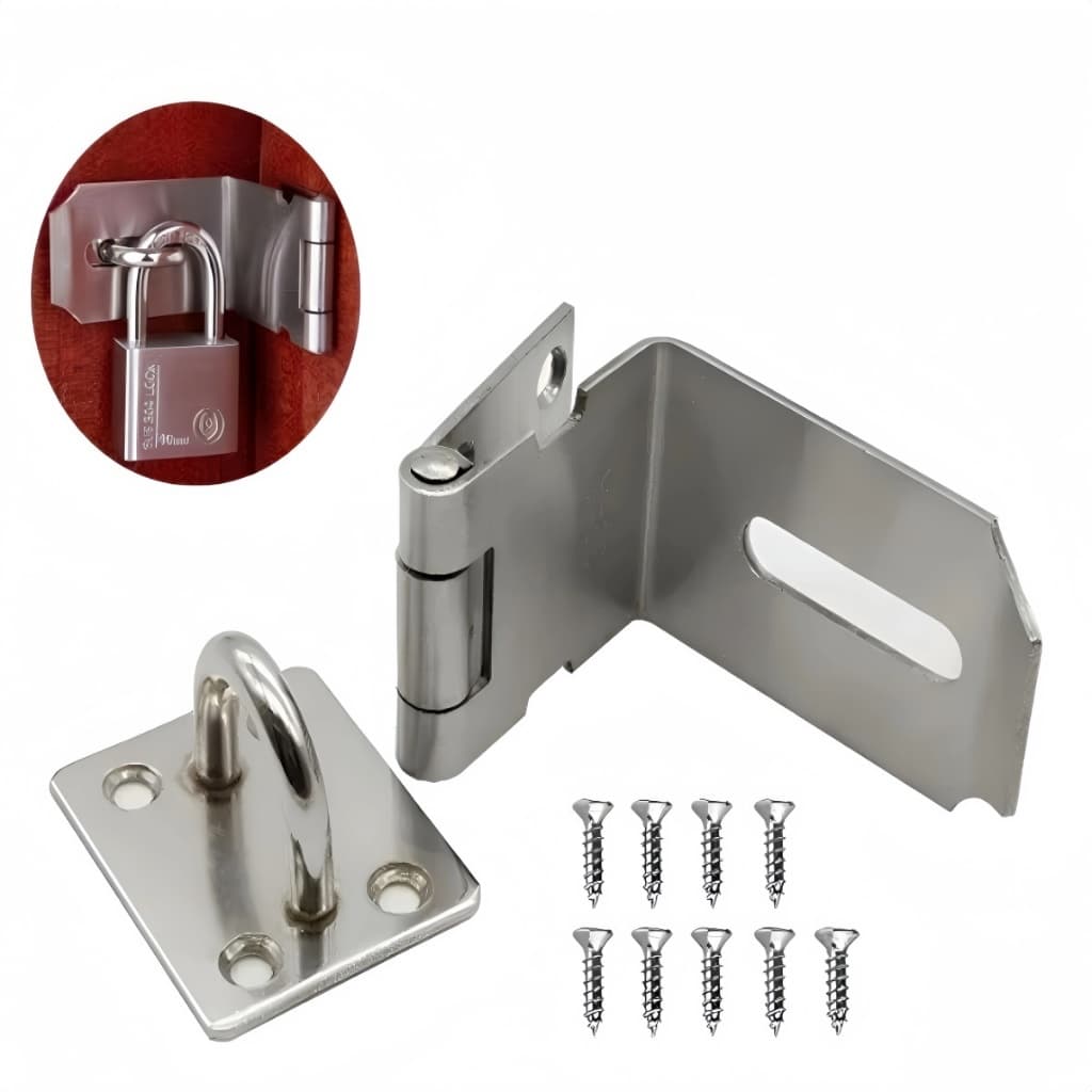 Trinco Para Porta Cadeado 90° Em Aço Inox Fecho Anti Roubo Prateado