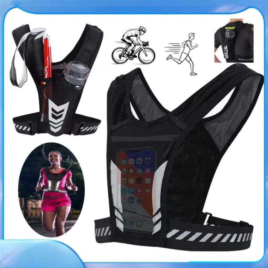 Colete Refletivo Esporte Ciclismo Corrida Cinto De Segur Com Bolso Para Garrafa De Água E Bolso Para Celular
