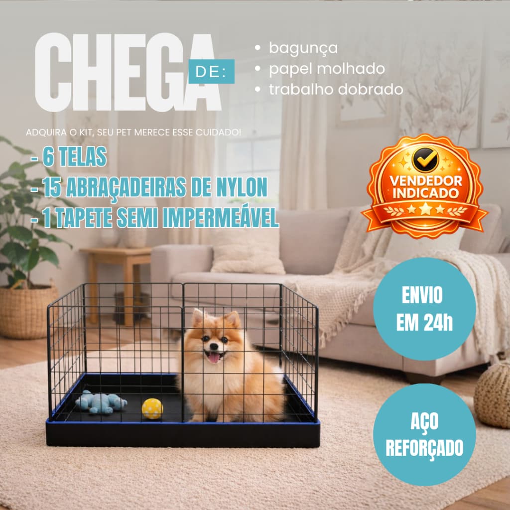 Cercado Pet Modular 40x40 com Tapete Semi Impermeável Lavável